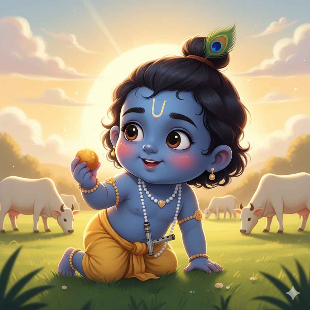 Baby Krishna (Balakrishna) with peacock feather