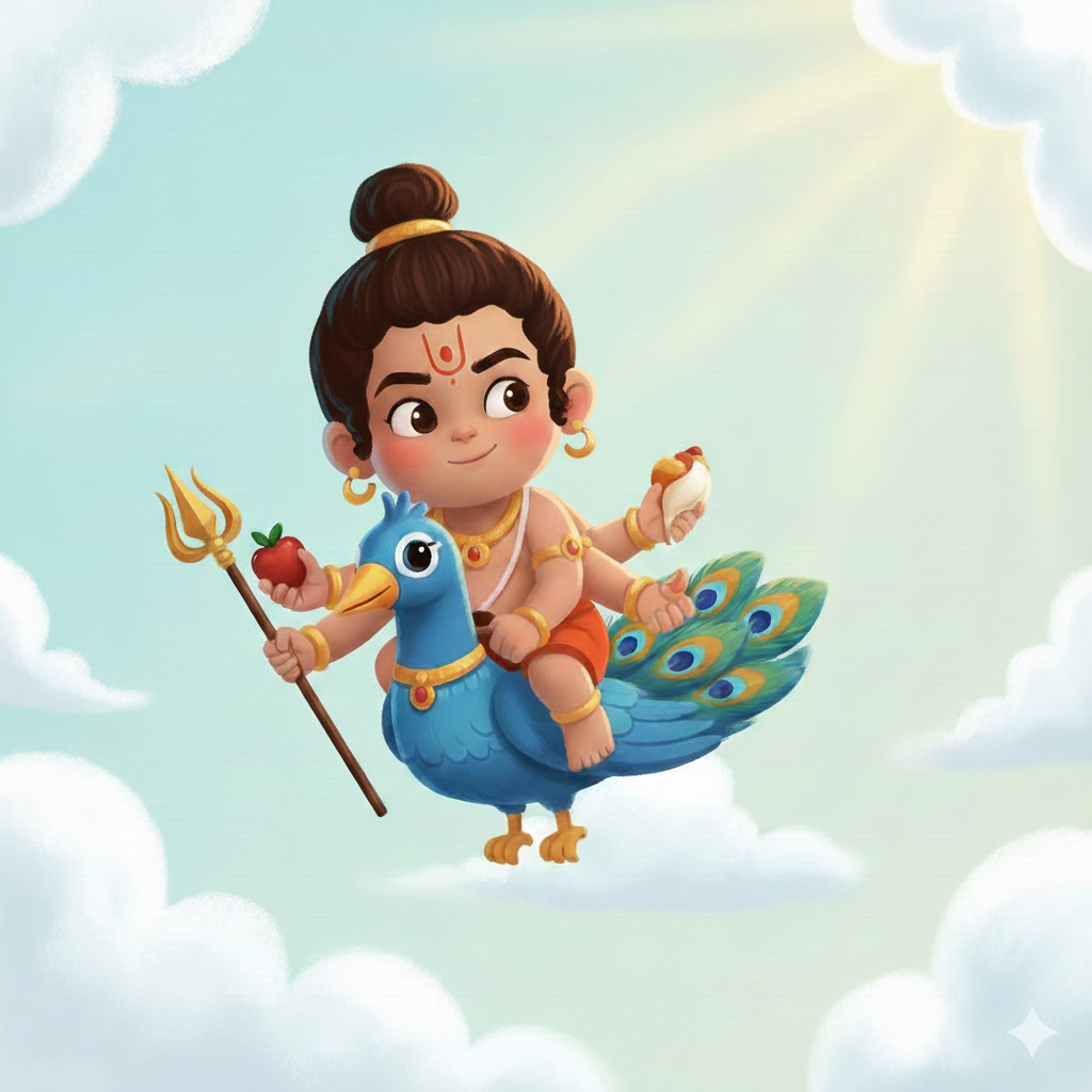 Lord Muruga (Kartikeya) on his peacock vehicle